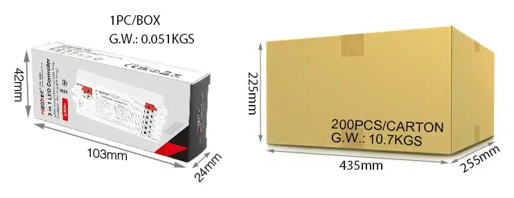 MINI CONTROLADOR E3-RF 3 EN 1 (RGB / RGBW / RGB+CCT) RF 2.4GHz DC12~24V MAX 12A