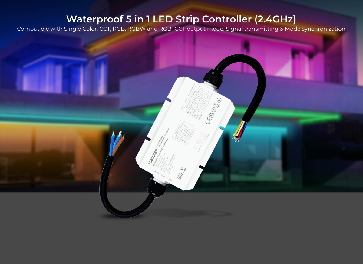 CONTROLADOR LED EXTERIOR LS2-WP PARA TIRAS LED 5 EN 1 DC12-48V MAX 15A RF 2.4GHz