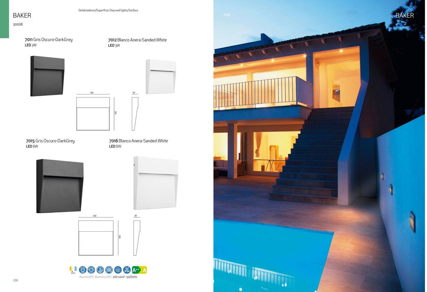 SEÑALIZADOR LED EXTERIOR SUPERFICIE BAKER CUADRADO EN ALUMINIO Y POLICARBONATO EN COLOR BLANCO ARENA 3W 3000K 210LM - 7012