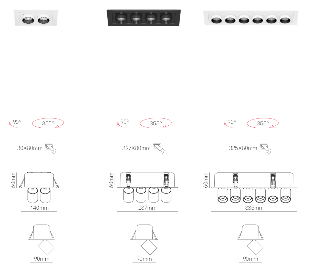 DOWNLIGHT LED MINI OXO SQUARE 6 36W 42º SWITCH 2700K/3000K/4000K ENCASTRAR