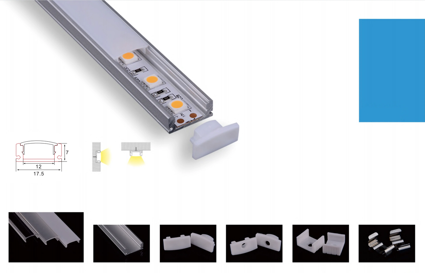 PERFIL DE ALUMINIO 2M SUPERFICIE PARA TIRAS LED + DIFUSOR
