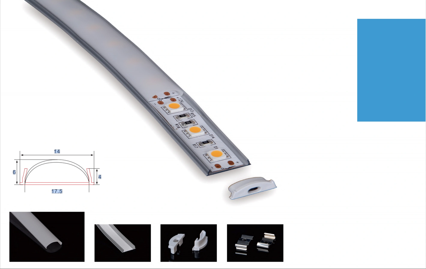 PERFIL DE ALUMINIO 2M SUPERFICIE FLEXIBLE PARA TIRAS LED + DIFUSOR