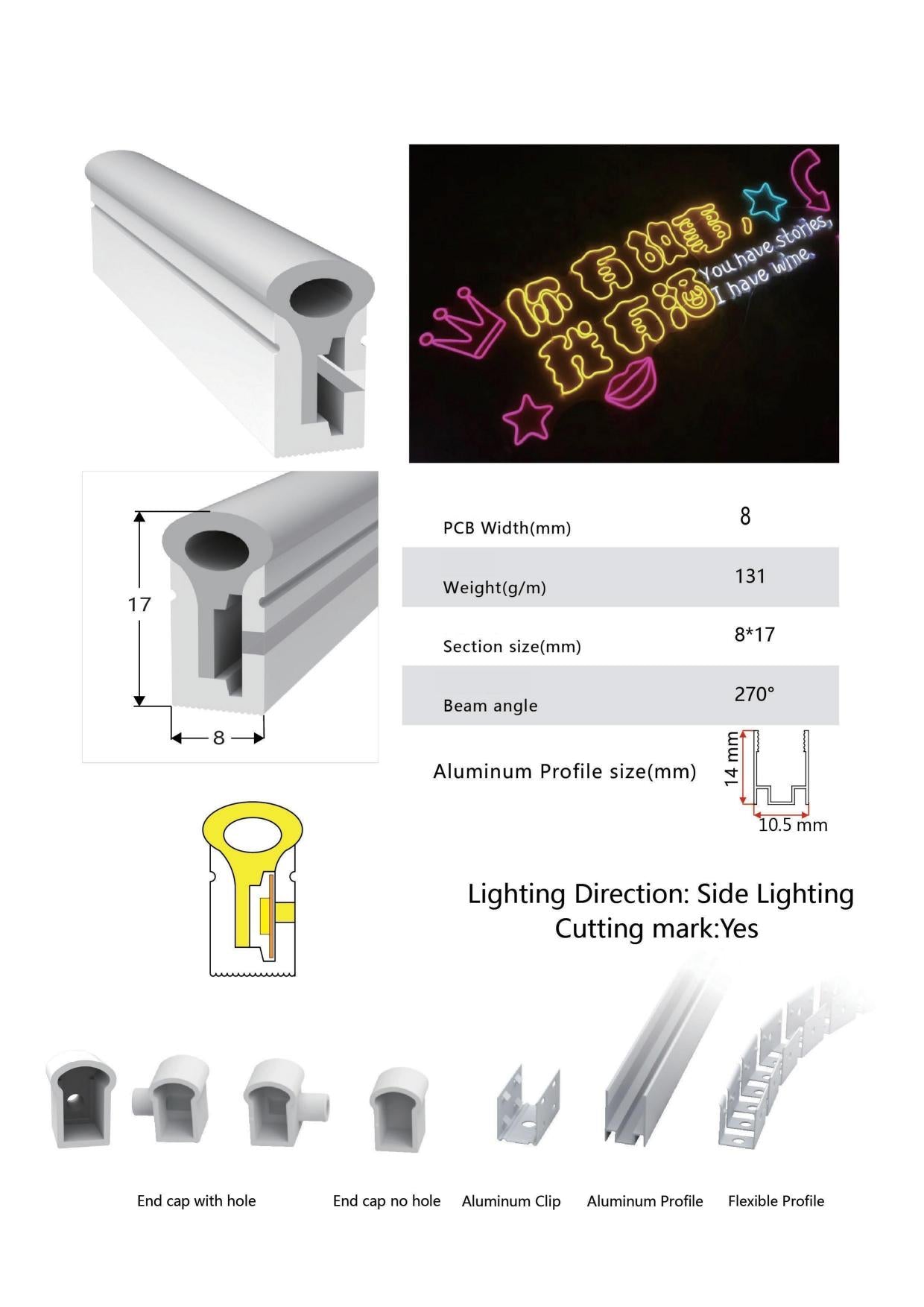 LED NEON FLEX DIRECTO AC220V 10W/m SMD2835 120LED/M SIDE VIEW RC0817 CORTE CADA 10CM IP67 2700K