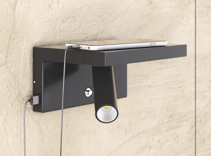 LÁMPARA LED LECTURA BEAM 5W 3 NIVELES DE INTENSIDAD 220-240V 40º LED 2.700K-2 USB 5V/2A