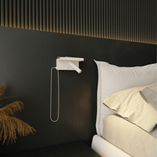 LÁMPARA LED LECTURA BEAM 5W 3 NIVELES DE INTENSIDAD 220-240V 40º LED 2.700K-2 USB 5V/2A
