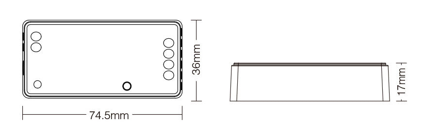 MINI CONTROLADOR LED LC2-RF 2 EN 1 SINGLE COLOR / DUAL WHITE C- COMPATIBLE TIRAS CCT DE 2 CABLES DC12~48V MAX. 10A RF 2.4GHz