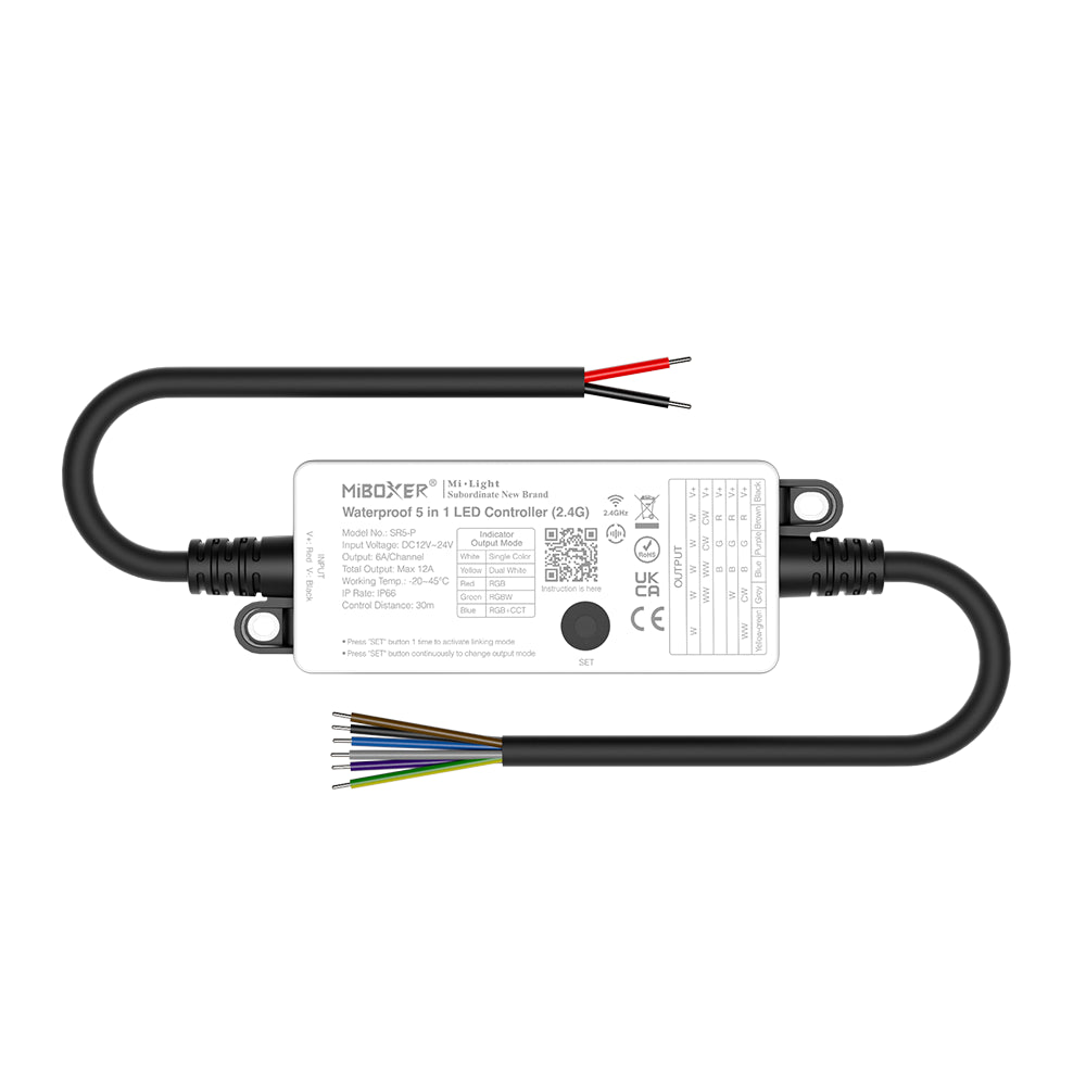 CONTROLADOR LED SR5-P 5 EN 1 EXTERIOR RGB+CCT RF 2.4GHz 12-24 VCC MAX 12A IP66