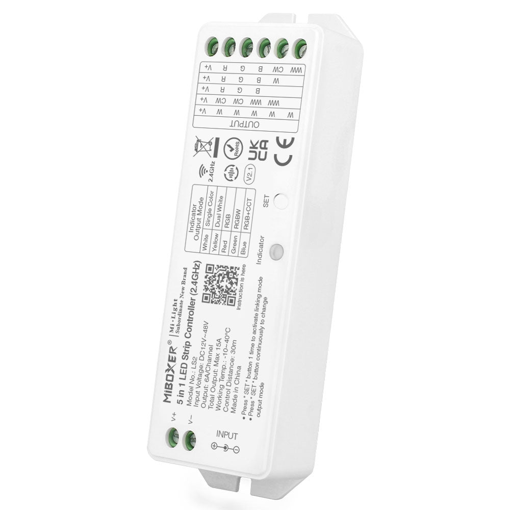 CONTROLADOR LED LS2 PARA TIRAS LED 5 EN 1 DC12-48V MAX 15A RF 2.4GHz