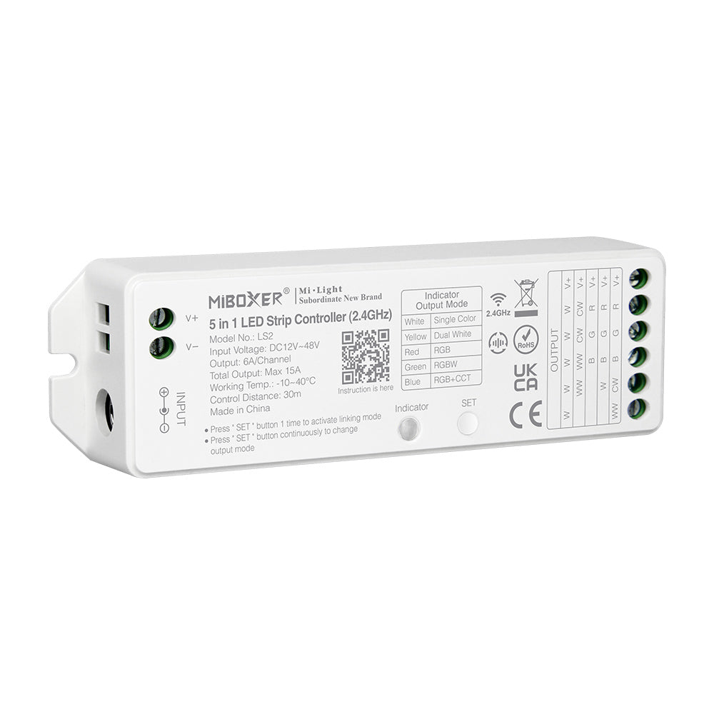 CONTROLADOR LED LS2 PARA TIRAS LED 5 EN 1 DC12-48V MAX 15A RF 2.4GHz