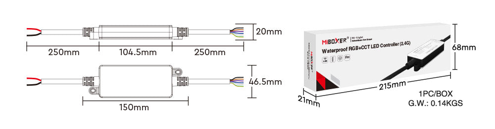 CONTROLADOR LED EXTERIOR FUT039S-P RGB+CCT RF 2,4 GHz - 12 ~ 24 V CC 12A MAX. IP66