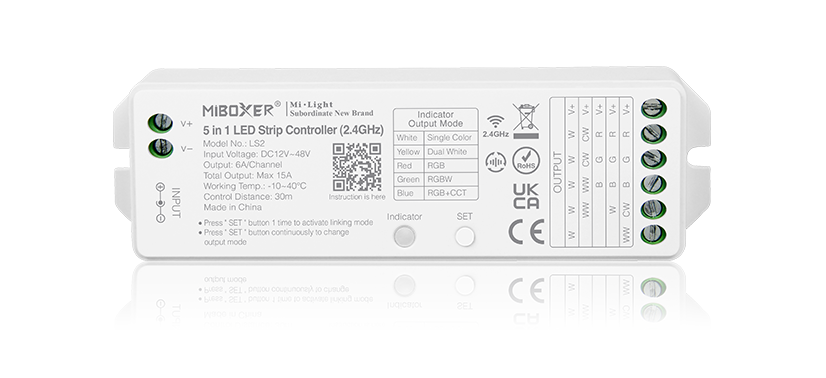 CONTROLADOR LED LS2 PARA TIRAS LED 5 EN 1 DC12-48V MAX 15A RF 2.4GHz