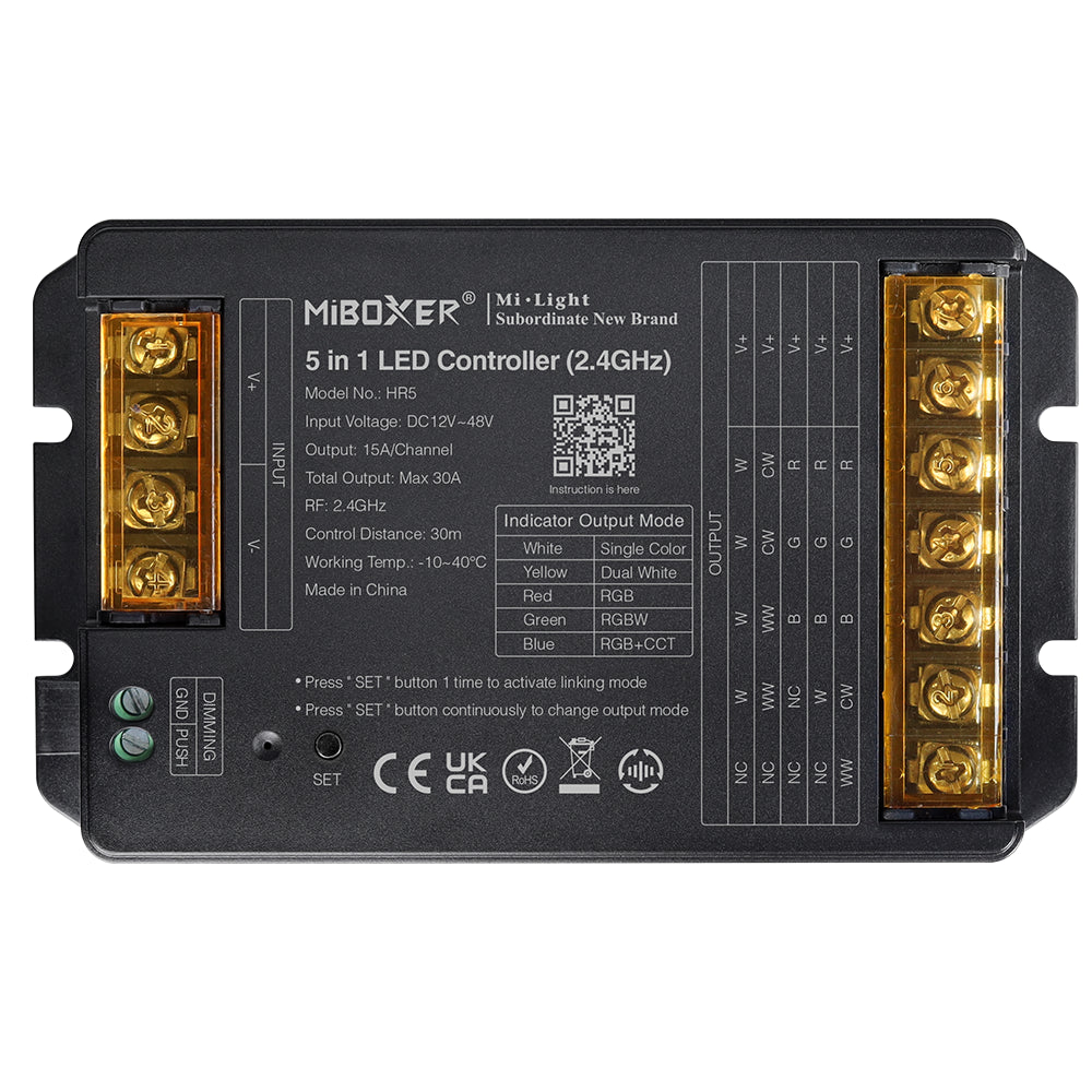 CONTROLADOR LED HR5 5 IN 1 RGB+CCT DC12~48V MAX. 30A PUSH DIMMING RF 2.4GHz