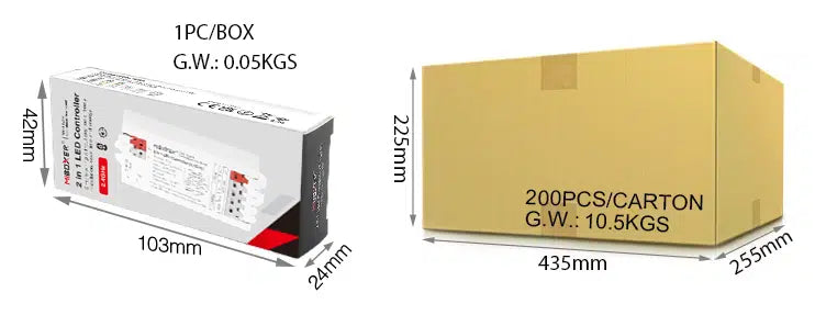 MINI CONTROLADOR LED E2-RF 2 EN 1 (SINGLE COLOR - DUAL WHITE) DC12 ~ 24V RF 2.4GHz MAX 12A IP20