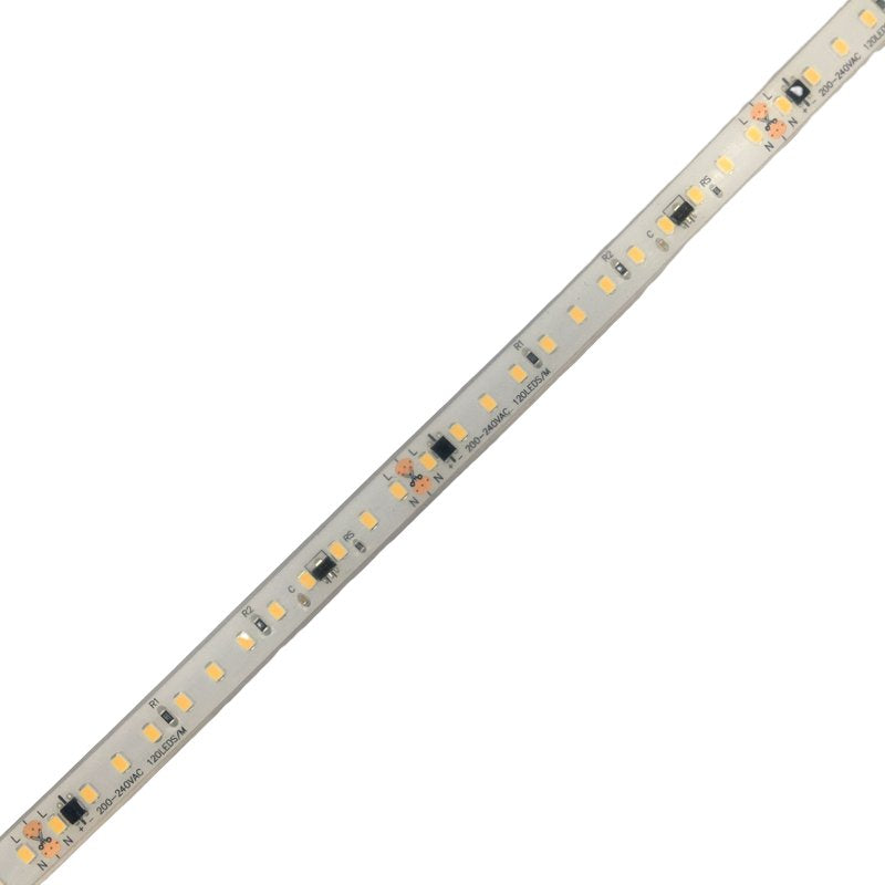 TIRA LED DIRECTO AC220V SIN DRIVER SMD2835 15W/m REGULACIÓN TRIAC 120LEDs/m 12mm IP67 CORTE CADA 10CM 2700K