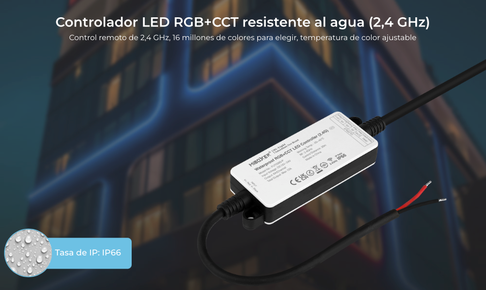 CONTROLADOR LED EXTERIOR FUT039S-P RGB+CCT RF 2,4 GHz - 12 ~ 24 V CC 12A MAX. IP66