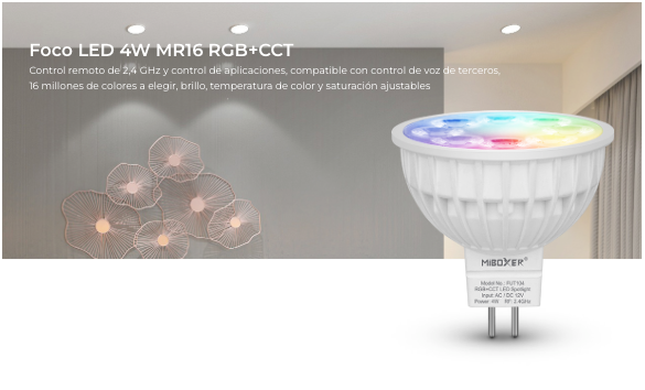 BOMBILLA LED 4W MR16 FUT104 RGB+CCT AC/DC12V 25° RF 2.4GHz