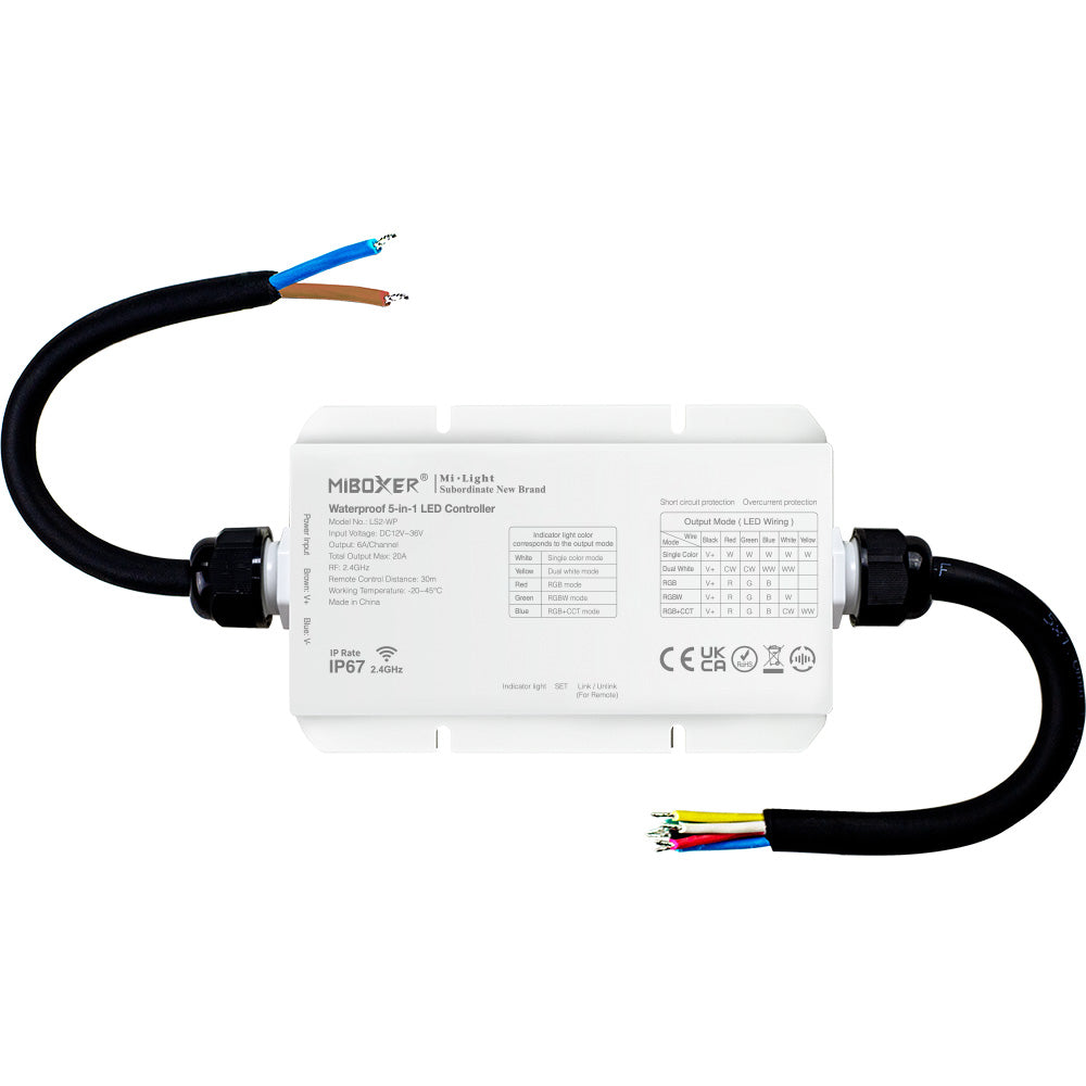 CONTROLADOR LED EXTERIOR LS2-WP PARA TIRAS LED 5 EN 1 DC12-48V MAX 15A RF 2.4GHz
