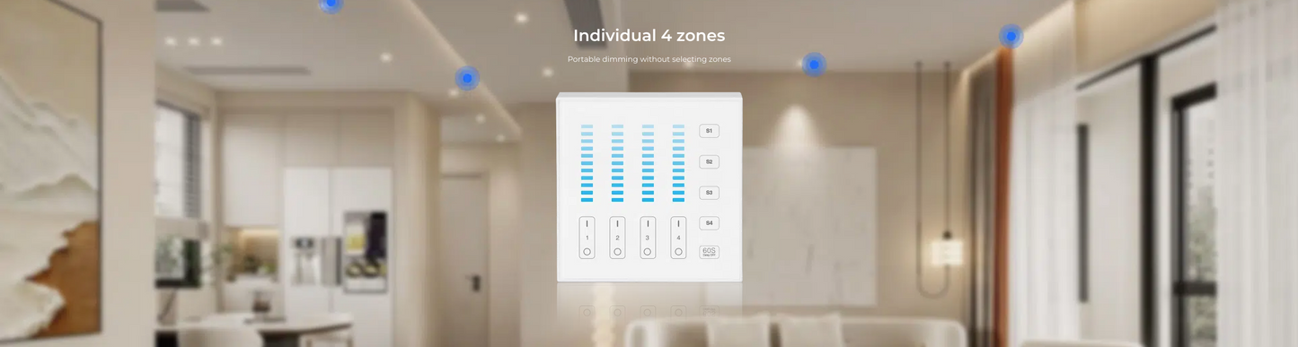 CONTROL REMOTO PORTATIL B5 4 ZONAS RF 2.4GHz WIRELESS CON SOPORTE A PARED MAGNÉTICO