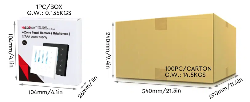 CONTROL REMOTO PORTATIL B5 4 ZONAS RF 2.4GHz WIRELESS CON SOPORTE A PARED MAGNÉTICO