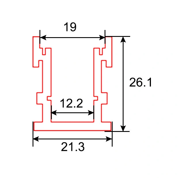 PERFIL DE ALUMINIO 2M ENCASTRAR EN SUELO RESISTENTE AL AGUA 26,1x21,3mm PARA TIRAS LED + DIFUSOR