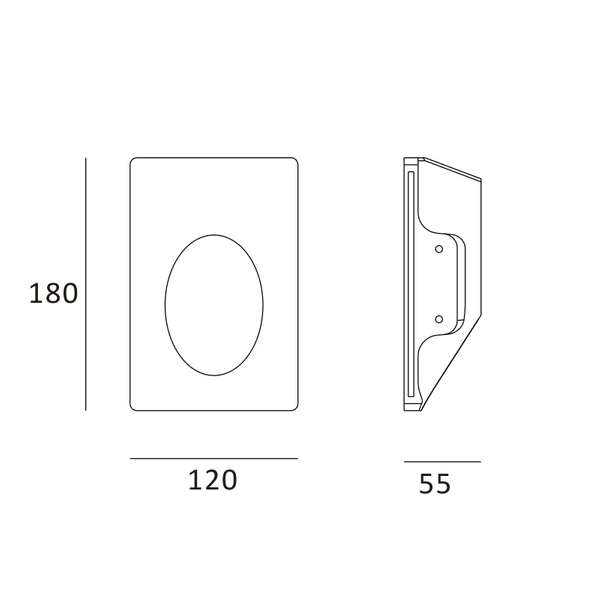 APLIQUE PARED PARA INTEGRACIÓN EN ESCAYOLA/PLADUR CON LED INTEGRADO 2W 2700K 55x180x120mm