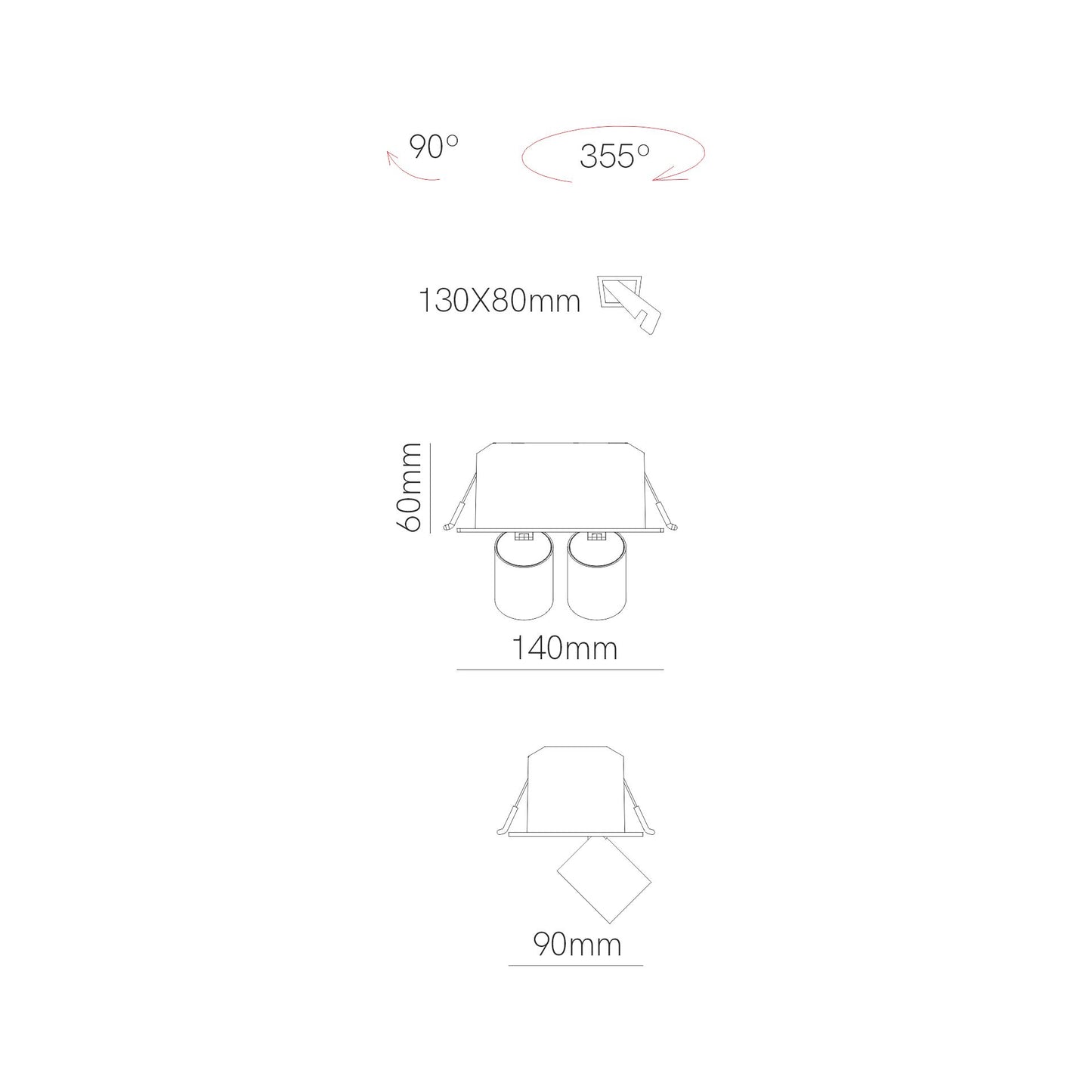 DOWNLIGHT LED MINI OXO SQUARE 2 12W 42º SWITCH 2700K/3000K/4000K ENCASTRAR