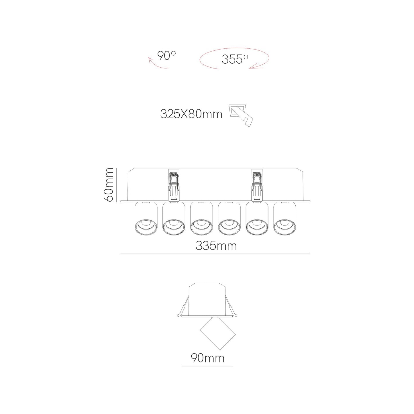 DOWNLIGHT LED MINI OXO SQUARE 6 36W 42º SWITCH 2700K/3000K/4000K ENCASTRAR