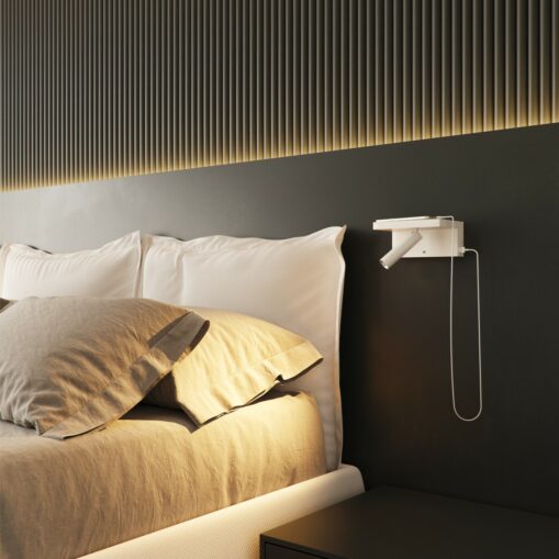 LÁMPARA LED LECTURA BEAM 5W 3 NIVELES DE INTENSIDAD 220-240V 40º LED 2.700K-2 USB 5V/2A
