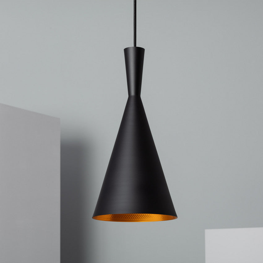LÁMPARA COLGANTE E27 METAL NEGRO-DORADO