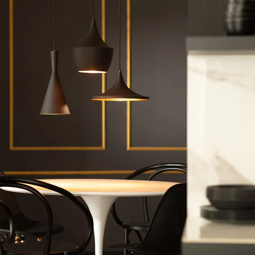 LÁMPARA COLGANTE E27 METAL NEGRO-DORADO
