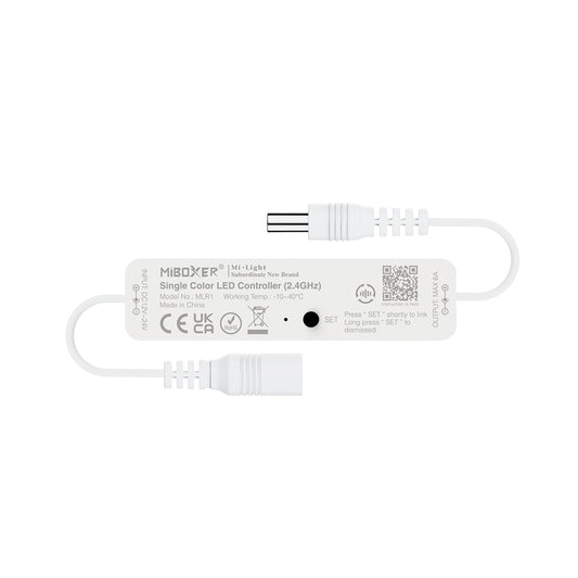 MINI CONTROLADOR LED MLR1 MONO COLOR 144W Max 6A RF (2.4GHz) DC12V-24V IP20 CON CONECTOORES DC HEMBRA Y MACHO
