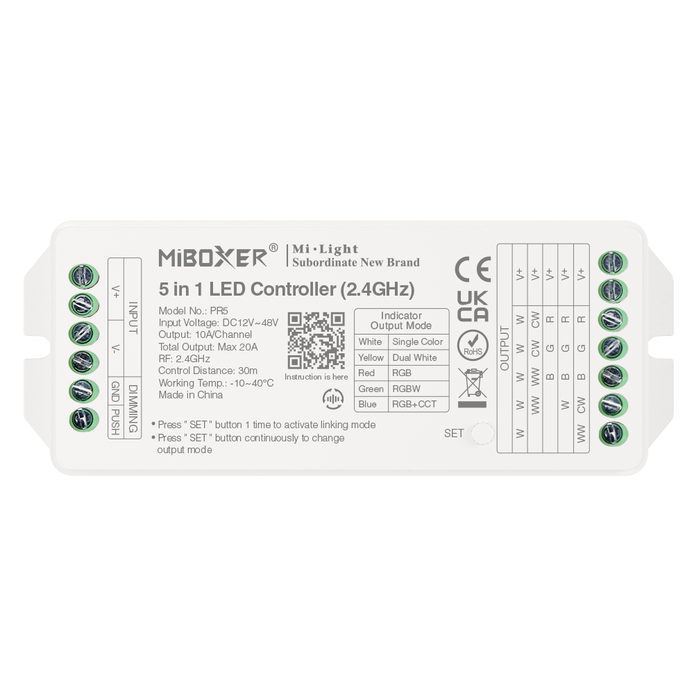 CONTROLADOR LED PR5 5 EN 1 RGB+CCT DC12-48V RF 2.4GHz MAX 20A 960W