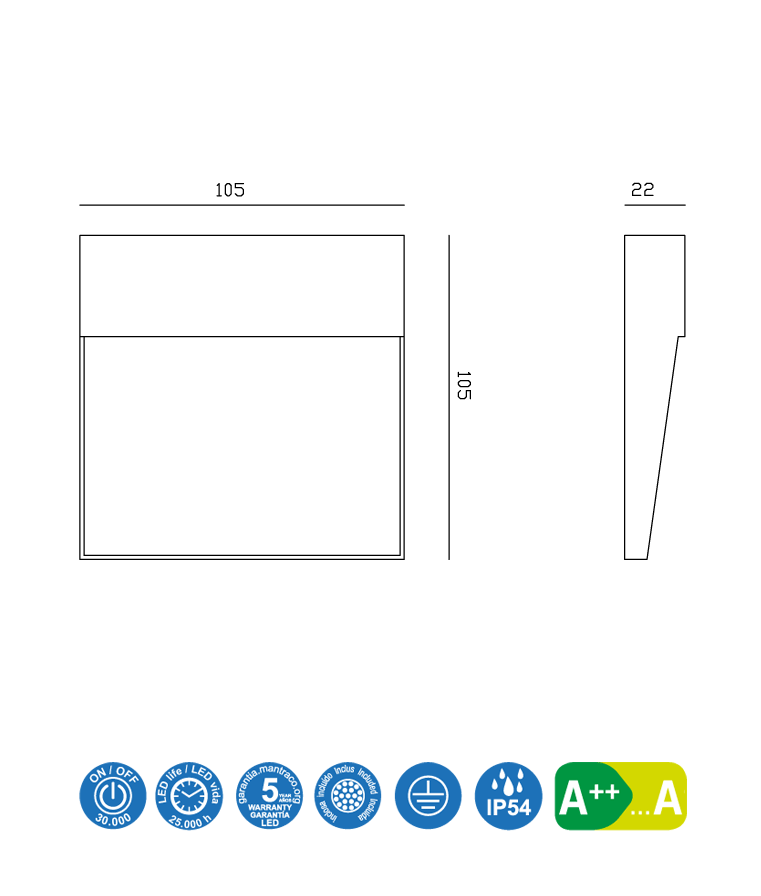 SEÑALIZADOR LED EXTERIOR SUPERFICIE BAKER CUADRADO EN ALUMINIO Y POLICARBONATO EN COLOR BLANCO ARENA 3W 3000K 210LM - 7012