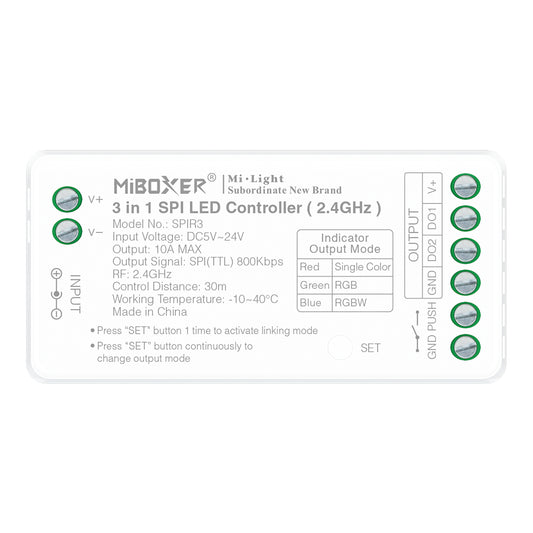MINI CONTROLADOR LED SPIR3 3 EN 1 SPI (SINGLE COLOR + RGB + RGBW) RF 2.4GHz