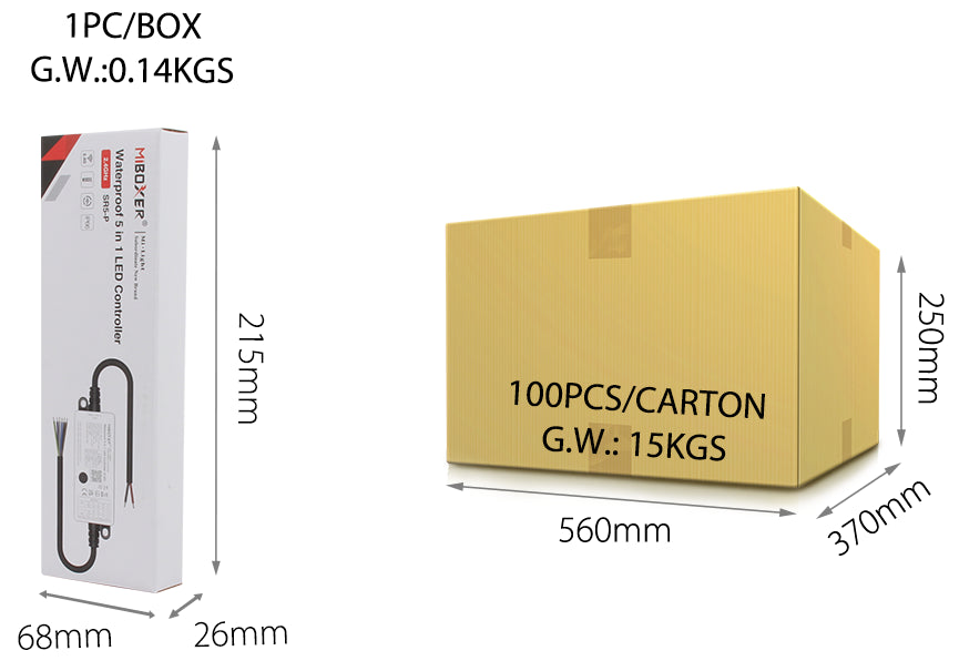CONTROLADOR LED SR5-P 5 EN 1 EXTERIOR RGB+CCT RF 2.4GHz 12-24 VCC MAX 12A IP66